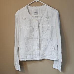 Tommy Bahama White Embroidered Jean Jacket